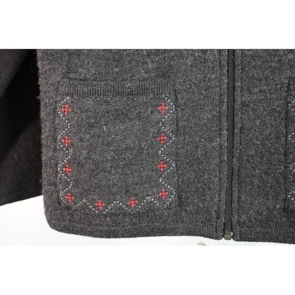 Women's XS Woolrich Embroidered Grey Collared Wool‎ Zippered Sweater Jacket - Picture 7 of 10